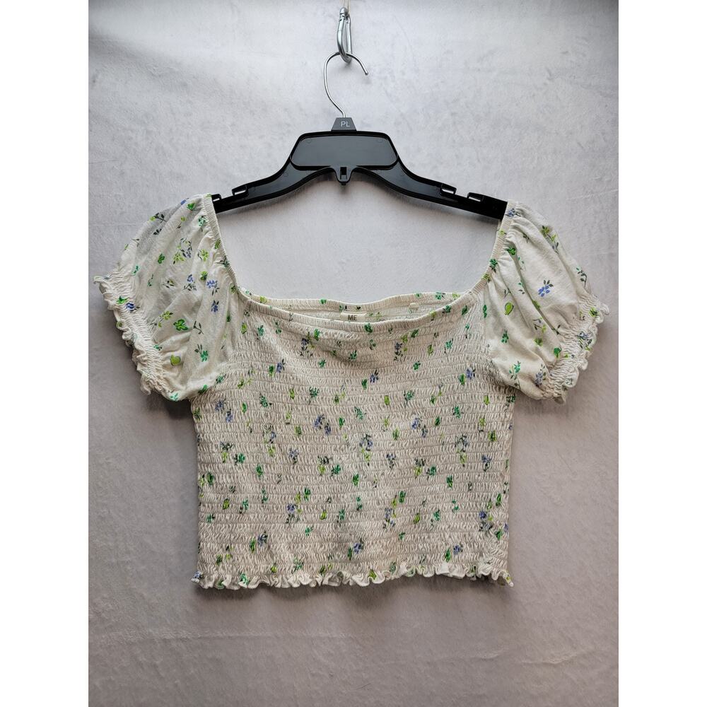 Me to We White Floral Peplum Ruffeel Off Shoulder Top, Size Juniors M